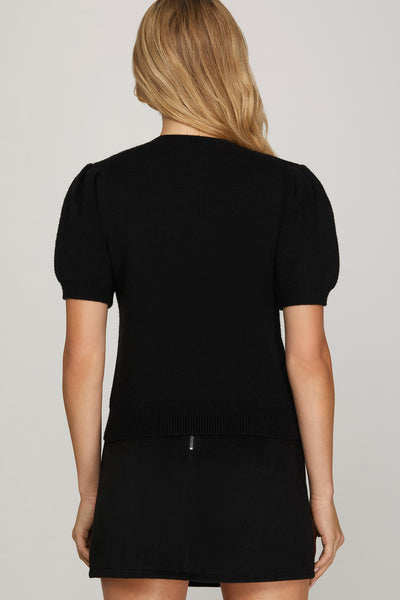 Whitley Beaded Bow Sweater - Black