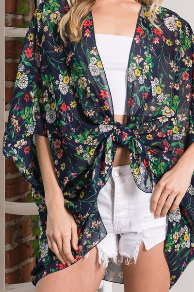 Malia Floral Kimono - Navy