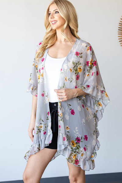 Alayna Floral Kimono - Silver