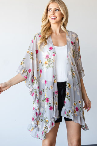 Alayna Floral Kimono - Silver