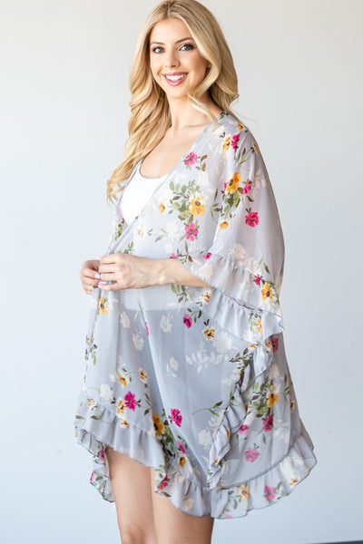 Alayna Floral Kimono - Silver