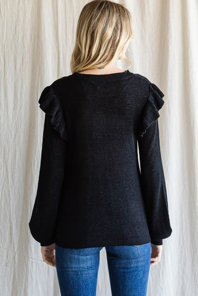 Mylah Ruffle Long Sleeve Top - Black