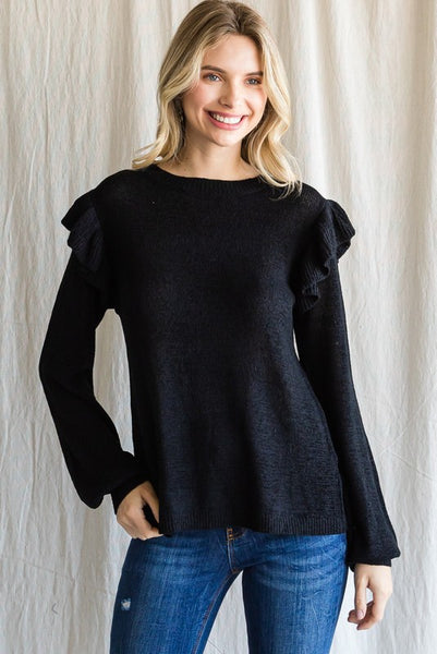 Mylah Ruffle Long Sleeve Top - Black