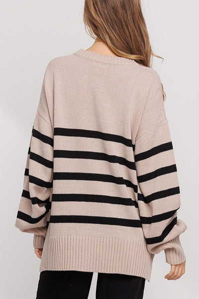 Let's Meet Later Striped Sweater - Taupe
