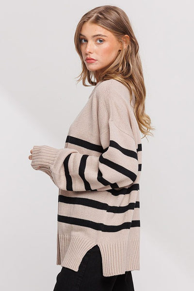 Let's Meet Later Striped Sweater - Taupe