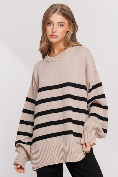 Let's Meet Later Striped Sweater - Taupe