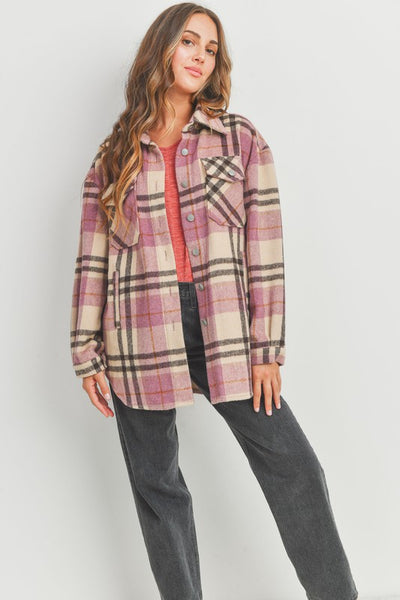 Love Blooms Plaid Shacket - Mauve