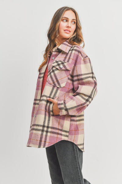Love Blooms Plaid Shacket - Mauve