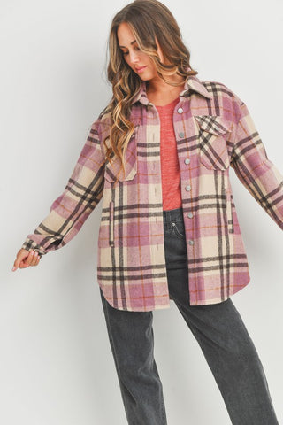 Love Blooms Plaid Shacket - Mauve