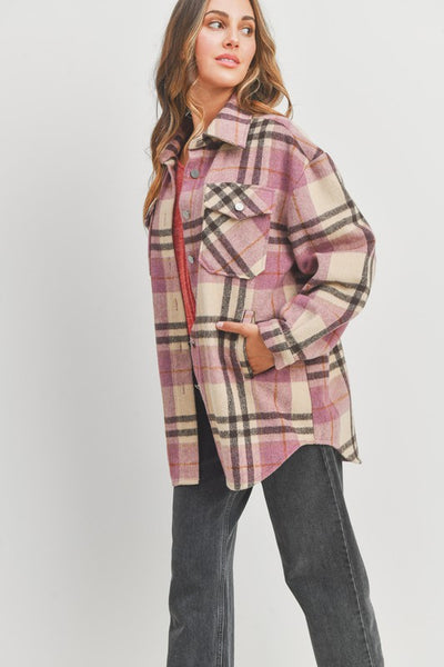 Love Blooms Plaid Shacket - Mauve