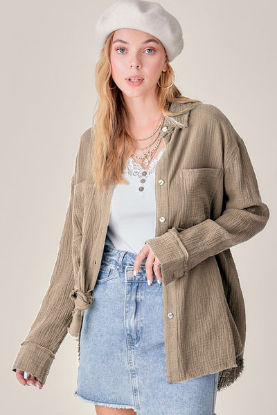 Counting Kisses Button Up Top - Khaki