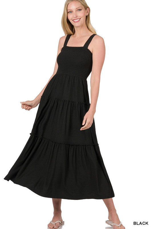 Myla Smocked Tiered Dress - Black