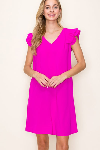 Cora Flutter Sleeve Dress - Magenta
