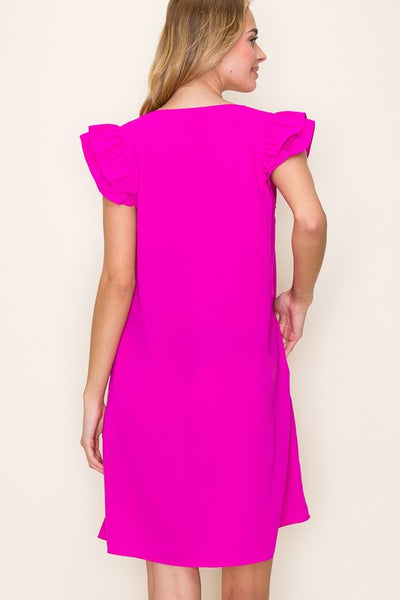 Cora Flutter Sleeve Dress - Magenta