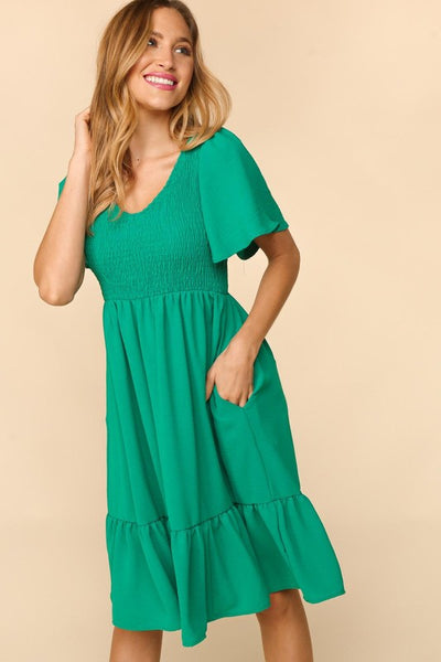 Hadley Flutter Sleeve Dress - Green
