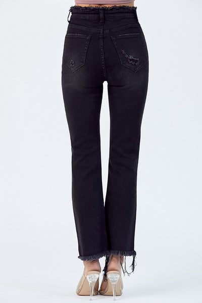 Fray Waist Straight Jean - Black