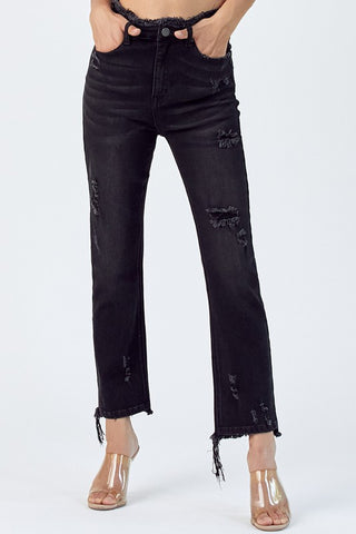 Fray Waist Straight Jean - Black