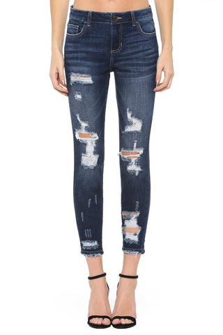 Mid Rise Distressed Crop Skinny - Dark