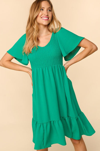 Hadley Flutter Sleeve Dress - Green