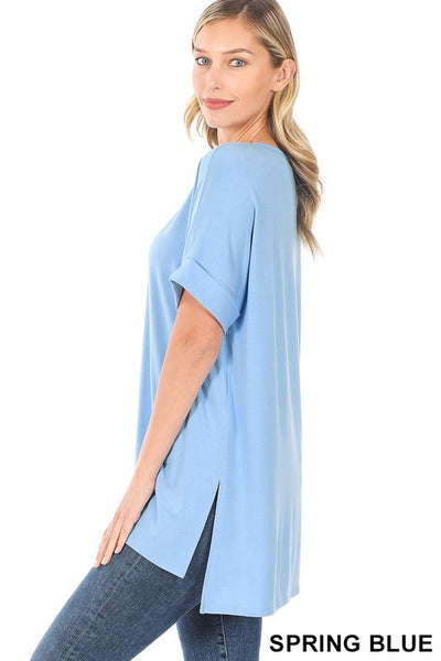 Feels Right Solid V-Neck Top - Sky Blue