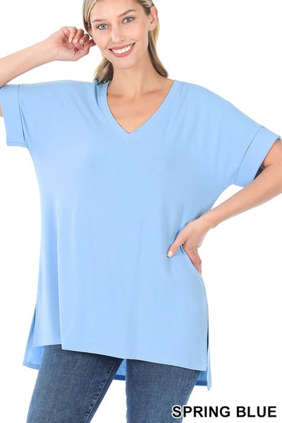 Feels Right Solid V-Neck Top - Sky Blue