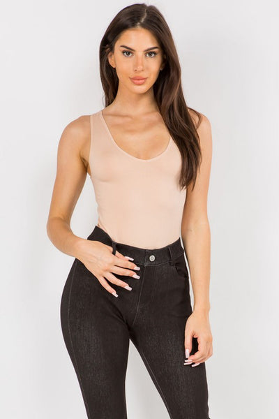 V-Neck Seamless Bodysuit - Nude