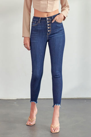 Averie High Rise Button Fly Skinny Jeans