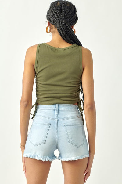 Janie High Rise Button Up Jean Shorts