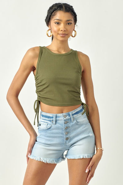Janie High Rise Button Up Jean Shorts