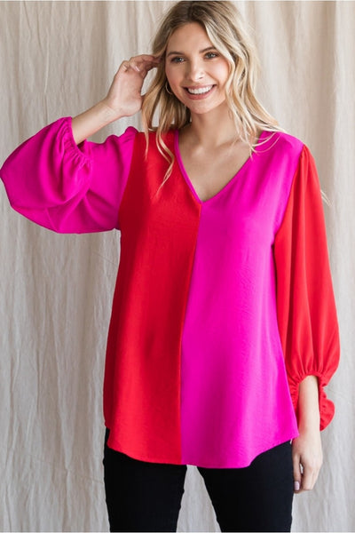 She's All That Colorblock Top - Pink/Red