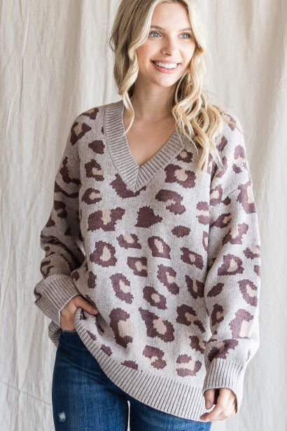 Everly Leopard V-Neck Sweater