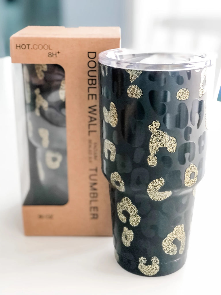 Black with Gold Leopard Tumbler