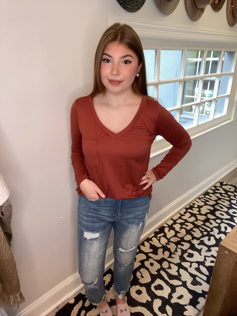 Brylee Long-Sleeve Tee - Brick