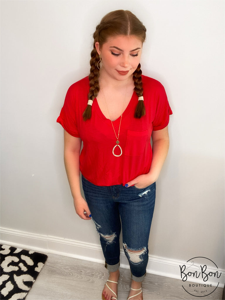 Brylee Pocket Tee - Red