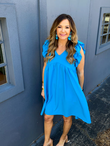 Juliette V-Neck Dress - Blue