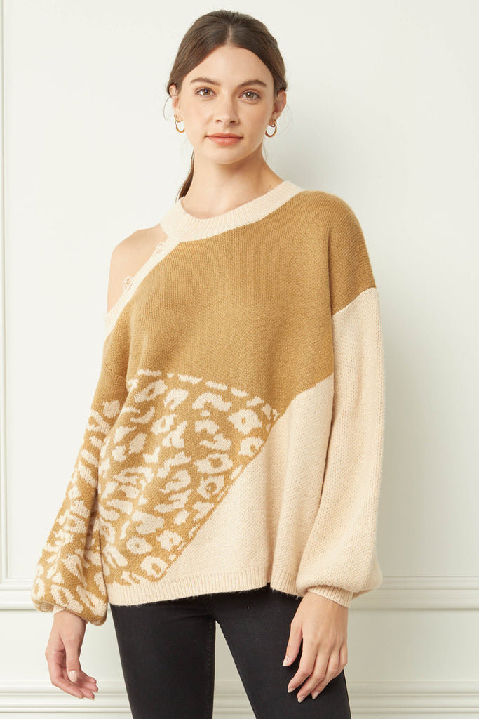 Cleo Leopard Sweater - Camel