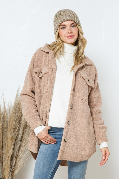 Teddy Bear Brushed Jacket -Taupe