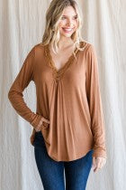 Lyra Lace V-Neck Top - Toffee